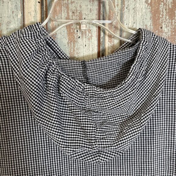 Women’s Weatherproof Vintage Hoodie Blouse Size L Black And White Checked - Picture 12 of 13